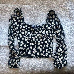 Daisy Floral Crop Top with Bustier Detail